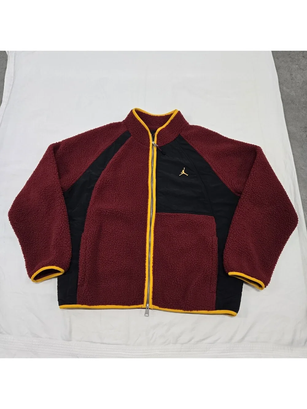 Men's LARGE Nike Air Jordan Full-Zip Black/Burgundy/Orange Sherpa Fleece Jacket